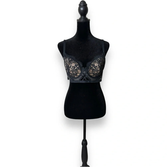 Adore Me NWOT Diara Contour Sexy Lace Black and Nude Underwire 36D Balconette - Picture 11 of 15
